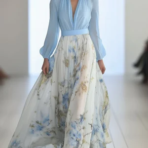 Emilie | Dame Elegant Blomstret Maxi Kjole