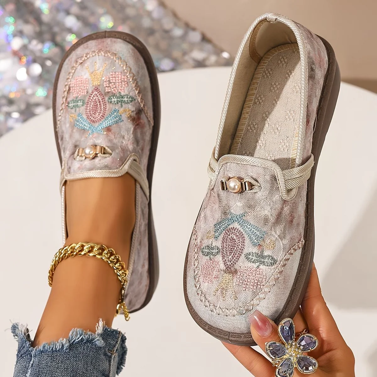 Astrid | Kvinder Broderet Blomster Slip-On Loafers - Billede 2